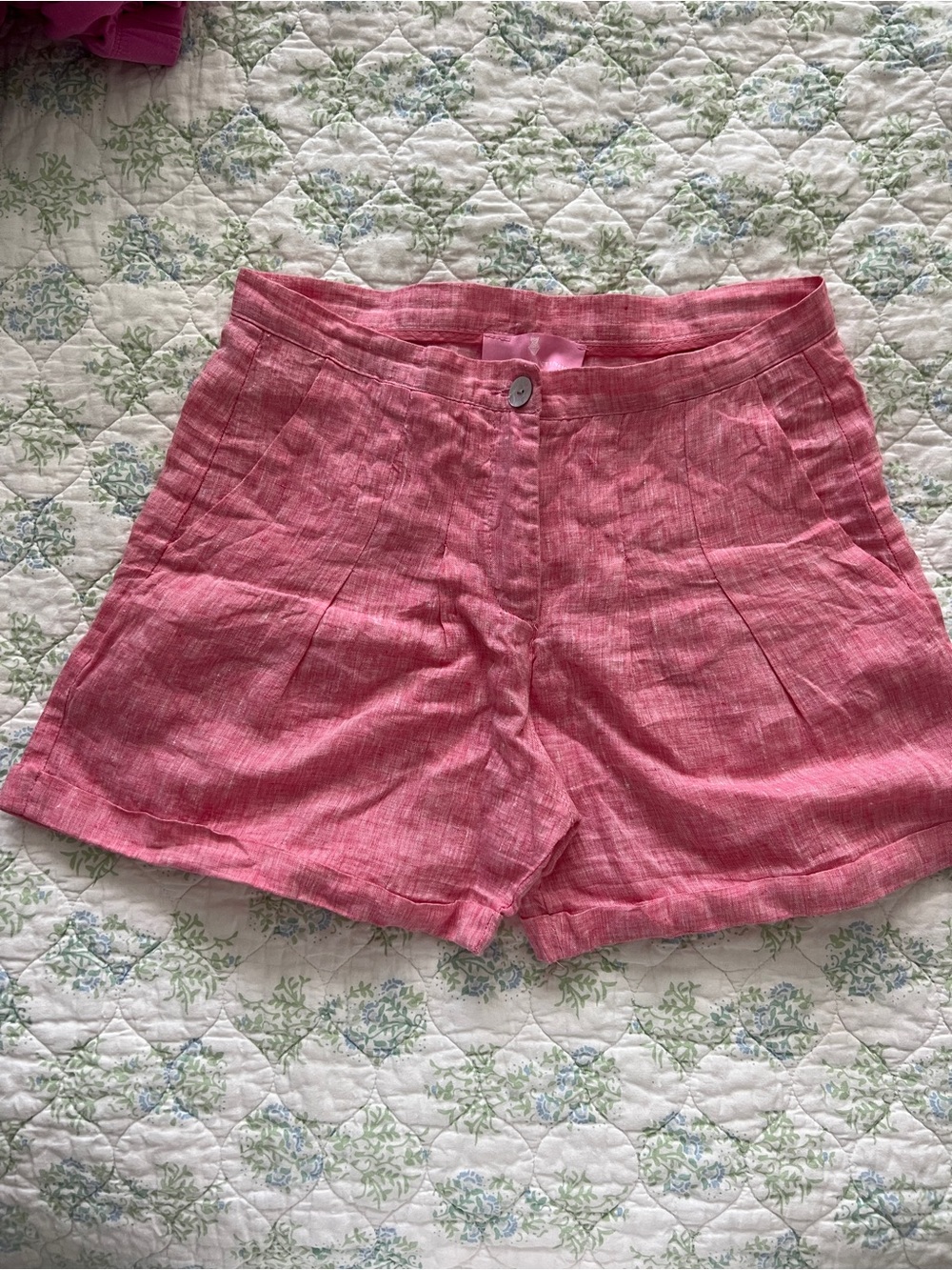 Women's Light Pink Linen-Blend Shorts 100% linen made in Italy Size Small